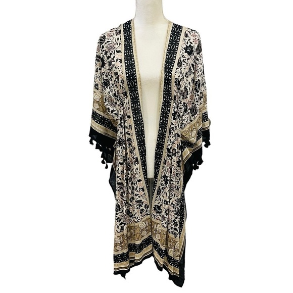 Vince Camuto NWT One/Size Boho Floral Print Coverup Kimono Tassels - Picture 1 of 10